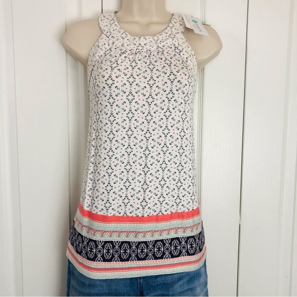 NWT Skies Are Blue Casual Embroidered Tank Top Medallion Print Cream Blue Coral - Picture 16 of 16
